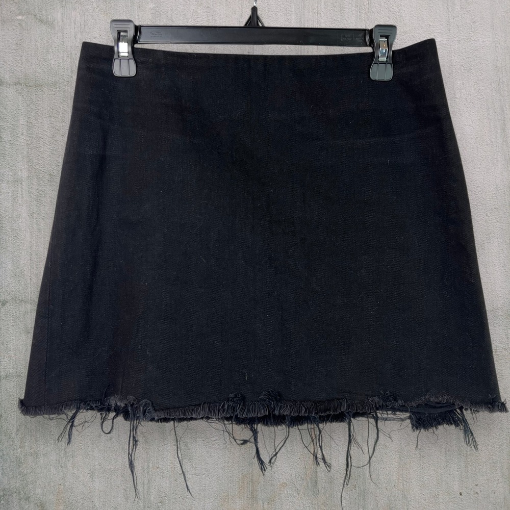 Alexander Wang Denim X Frayed Hem Mini Skirt Black Size 28 Edgy Grunge